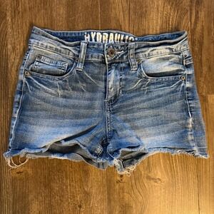 Hydraulic Lola Curvy Shorts Juniors 7 Blue Mid Rise Frayed Denim HJ14080